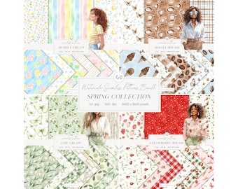 Spring Seamless Paper Bundle: Floral Backgrounds, Summer Patterns, Scrapbook Paper (Digital Download)