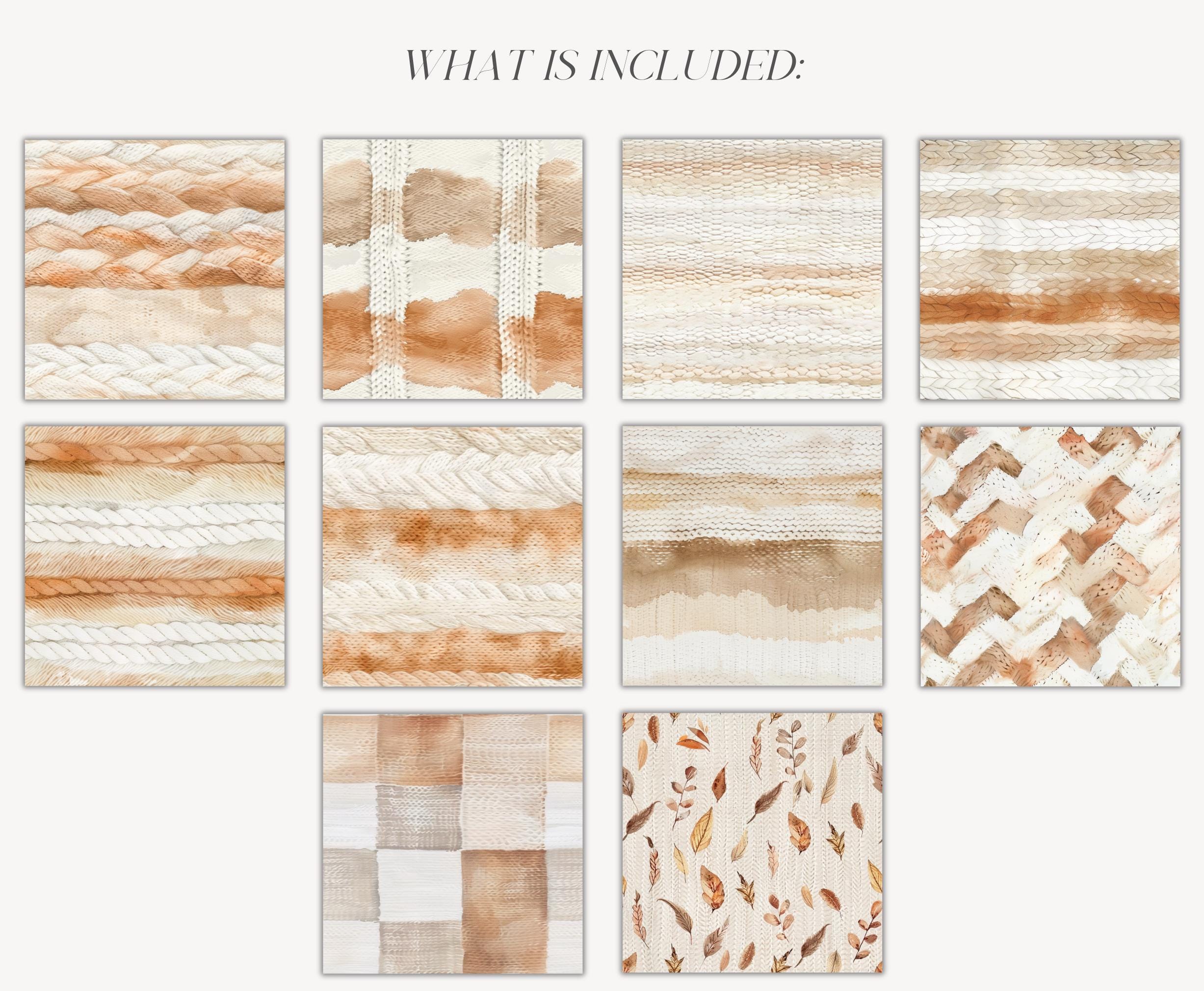 Watercolor Cozy Autumn Seamless Patterns: Warm Knits Digital Paper ...
