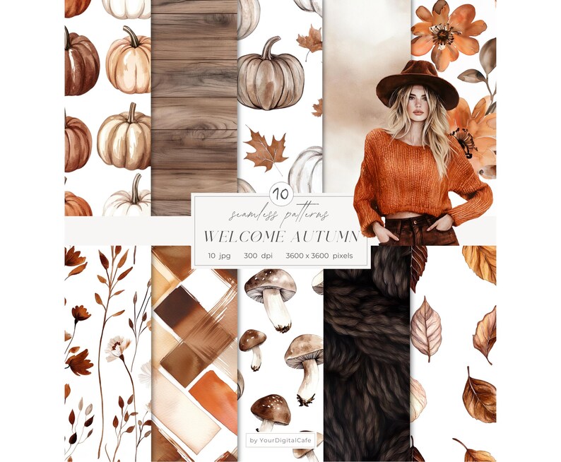 Watercolor Autumn Seamless Digital Paper Bundle: Cozy Fall Patterns ...