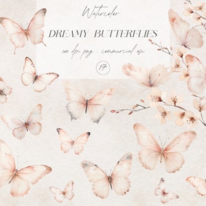 Clipart de borboletas aquarela, clipart floral, borboletas PNG, clipart de borboleta, clipart de casamento, flores de cerejeira, PNG para adesivos
