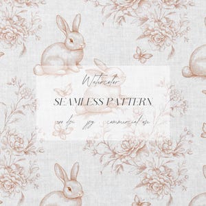 Neutral Toile Bunnies Seamless Pattern, Nursery Background, Chinoiserie ...