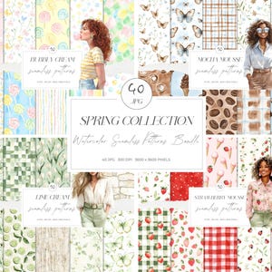 Spring Seamless Patterns Bundle – Watercolor Floral Digital Papers, Summer Backgrounds, Scrapbooking, Paper & Fabric Patterns, Commercial
