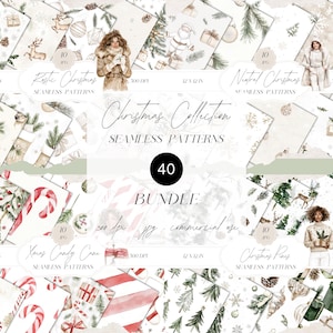 Bundle di motivi natalizi senza soluzione di continuità ad acquerello, bundle di motivi festivi, bundle di carta digitale natalizia, carta per scrapbooking, uso commerciale