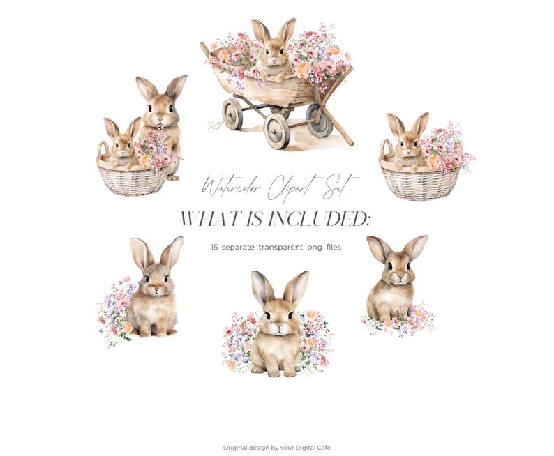 Watercolor Spring Bunnies Clipart: Easter Bunny PNG, Nursery Clip Art ...