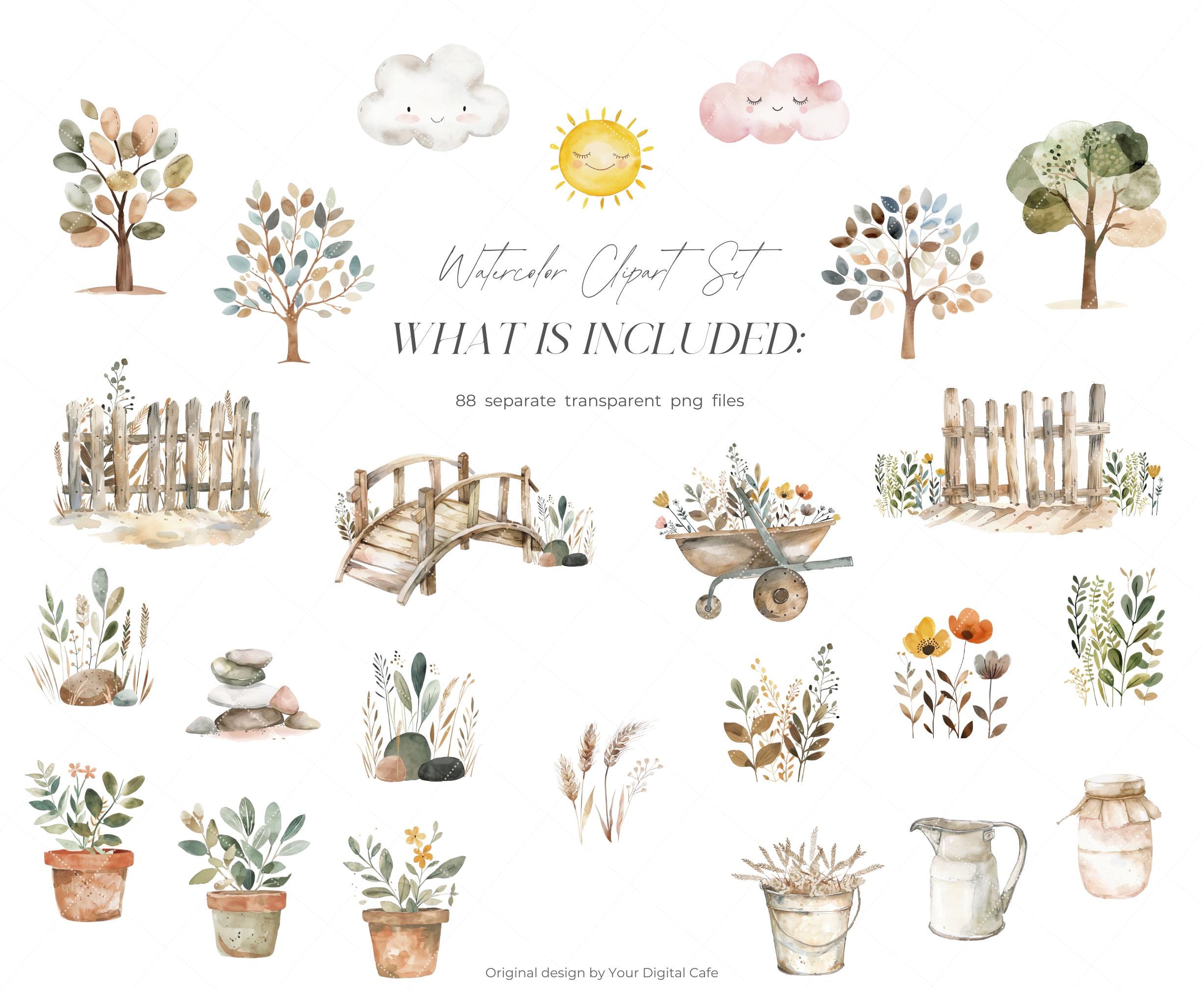 Watercolor Farm Animal Clipart Bundle: Goose Clip Art, Cute Mouse, Cows ...