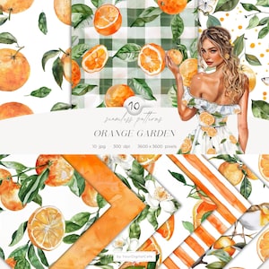 Aquarell Orange Muster: Sommer Zitrus Hintergrund, Scrapbook, Clipart für Papiere, Stoffe (Digitaler Download)