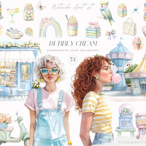 Frühling Clipart Set, Pastell Frühling PNG, Aquarell Frühling, Süßigkeiten Clipart, Lollipop PNG, Sommer Clipart, digitale Aufkleber, kommerzielle Nutzung