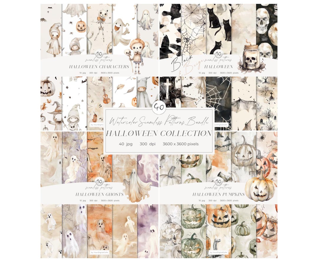 Watercolor Halloween Seamless Patterns Bundle: Spooky Digital Paper ...