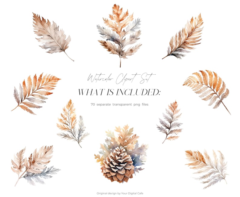 Watercolor Fall Leaves Clipart: Autumn Leaf PNG Bundle (Digital Download) image 8