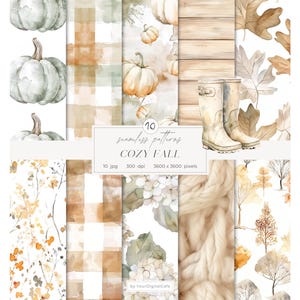 Aquarelles, motifs d'automne confortables sans couture : papier numérique neutre d'automne, fleurs, citrouilles (téléchargement numérique)