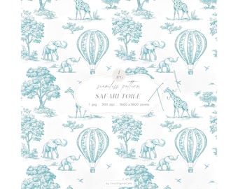 Chinoiserie Toile de Jouy Seamless Paper: Safari, Nursery Background, Pattern for Papers, Fabrics, POD, & more (Digital Download)