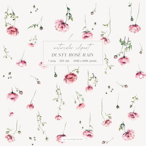 Watercolor Dusty Rose Clipart: Falling Roses Background, Floral PNG, Wedding Invitation Clip Art (Digital Download)