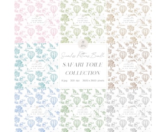 Safari Toile Seamless Patterns Bundle: Nursery Digital Paper, Chinoiserie Pattern for Papers, Fabrics & POD (Digital Download)