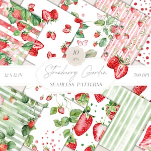 Motivi senza soluzione di continuità con fragole ad acquerello, carta digitale con fragole carine, motivo con bacche estive, download di clipart per carte e tessuti