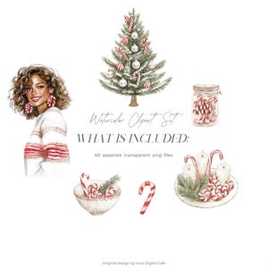 Gezellige kerst candy cane clipart: neutrale winter graphics, leuke kerst png, stickers illustraties (digitale download) afbeelding 2
