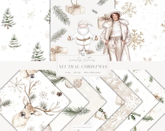Neutral Christmas Seamless Paper: Holiday Patterns, Scrapbook Paper (Digital Download)