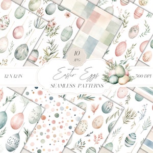 Patrones sin costuras de huevos de Pascua en acuarela, papel digital con huevos de Pascua florales, patrón de huevos de Pascua boho florales, patrón de primavera, papel para álbum de recortes