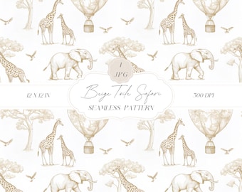 Beige Chinoiserie Toile de Jouy Seamless Pattern, Beige Pattern For Kids, Neutral Nursery Digital Paper, Digital Clipart for Papers, Fabrics