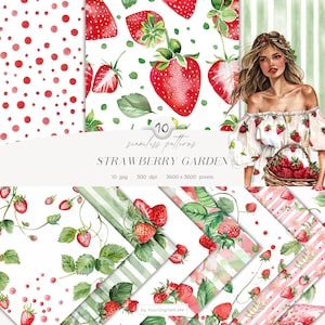 Watercolor Strawberry Seamless Pattern: Cozy Summer Background, Berries Digital Paper, Scrapbooking (Digital Download)