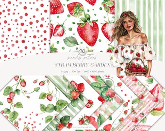 Watercolor Strawberry Seamless Pattern: Cozy Summer Background, Berries Digital Paper, Scrapbooking (Digital Download)