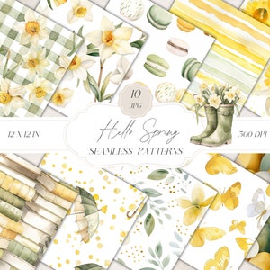 Aquarell Frühling Nahtlose Muster, Frühlingsblumen Digitales Papier, Blumenmuster JPEG, sich wiederholendes Muster, Frühlingsmuster, Scrapbook Papier