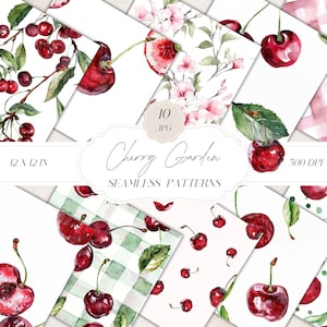 Aquarell Kirsche Musterdesign, Kirschblüten Muster, Sommer Beeren, Digital Papier, Instant Download Clipart für Papiere, Stoffe