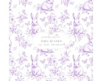 Toile Bunnies Seamless Pattern: Nursery Digital Paper, Chinoiserie Easter Bunny Pattern for Papers, Fabrics & POD (Instant Download)
