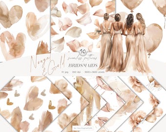Valentines Seamless Paper: Neutral Hearts Seamless Patterns, Nougat & Gold  (Digital Download)
