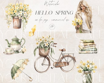 Spring Daffodil Clipart | Floral Card Making Graphics | Watercolor Floral Clipart | Commercial Use Graphics | INSTANT DOWNLOAD