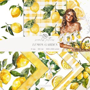 Akvarell citron sömlöst mönster: Sommarcitrusbakgrund, Scrapbook, Clipart för papper, tyger (digital nedladdning)