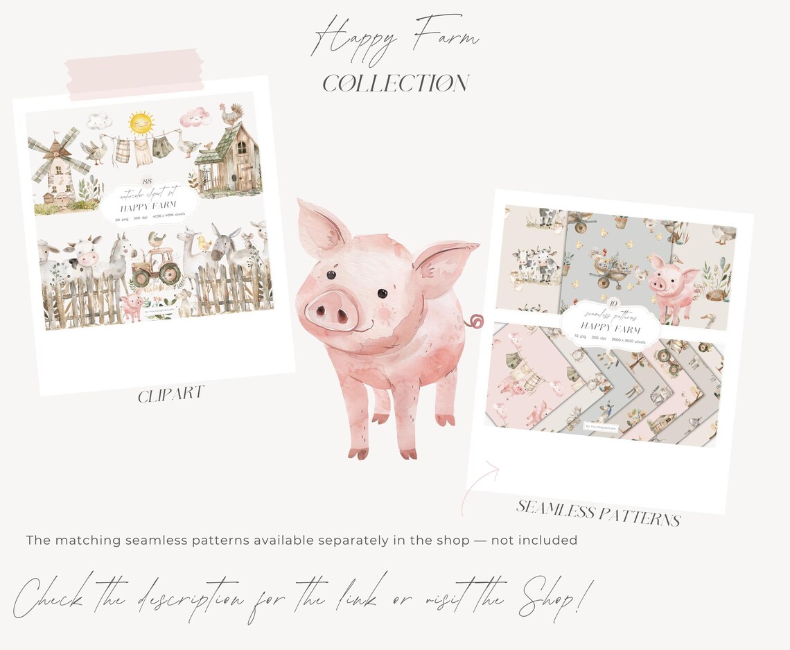 Watercolor Farm Animal Clipart Bundle: Goose Clip Art, Cute Mouse, Cows ...