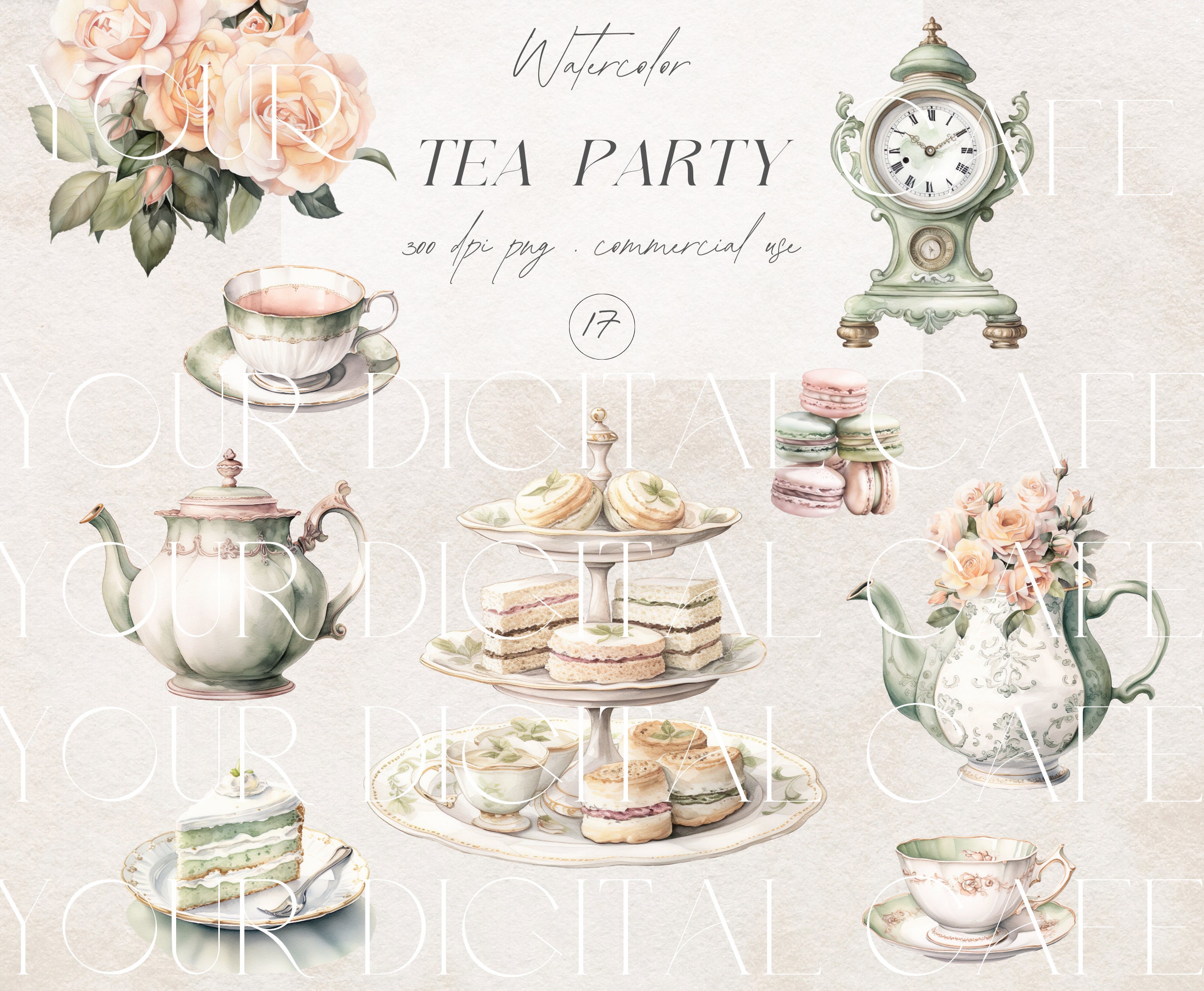 Tea Party Clipart Watercolor Tea Time Clipart Tea Party Graphics ...