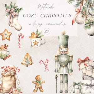 Bundle de cliparts Noël aquarelle, graphismes de Noël confortable, décorations de Noël Boho Clip Art, décoration de Noël rustique PNG, autocollant numérique
