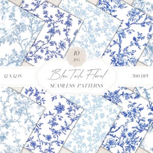 Motifs chinois sans couture toile de Jouy, motif floral vintage bleu, papier numérique chinoiseries, Clipart vintage, téléchargement immédiat, JPG