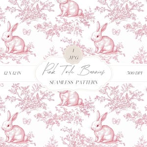 Rosa Toile Bunnies Musterdesign, Kinderzimmer Kulissen, Chinoiserie Muster, rosa Häschen Digital Papier, Download Clipart für Papiere, Stoffe