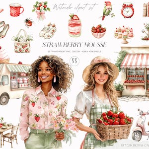 Aquarelle fraise clipart, fraises d'été, PNG printemps, clipart été, cottagecore, autocollants numériques, scrapbooking, usage Commercial