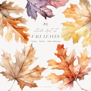 Watercolor Fall Leaves Clipart: Autumn Leaf PNG Bundle (Digital Download) image 1