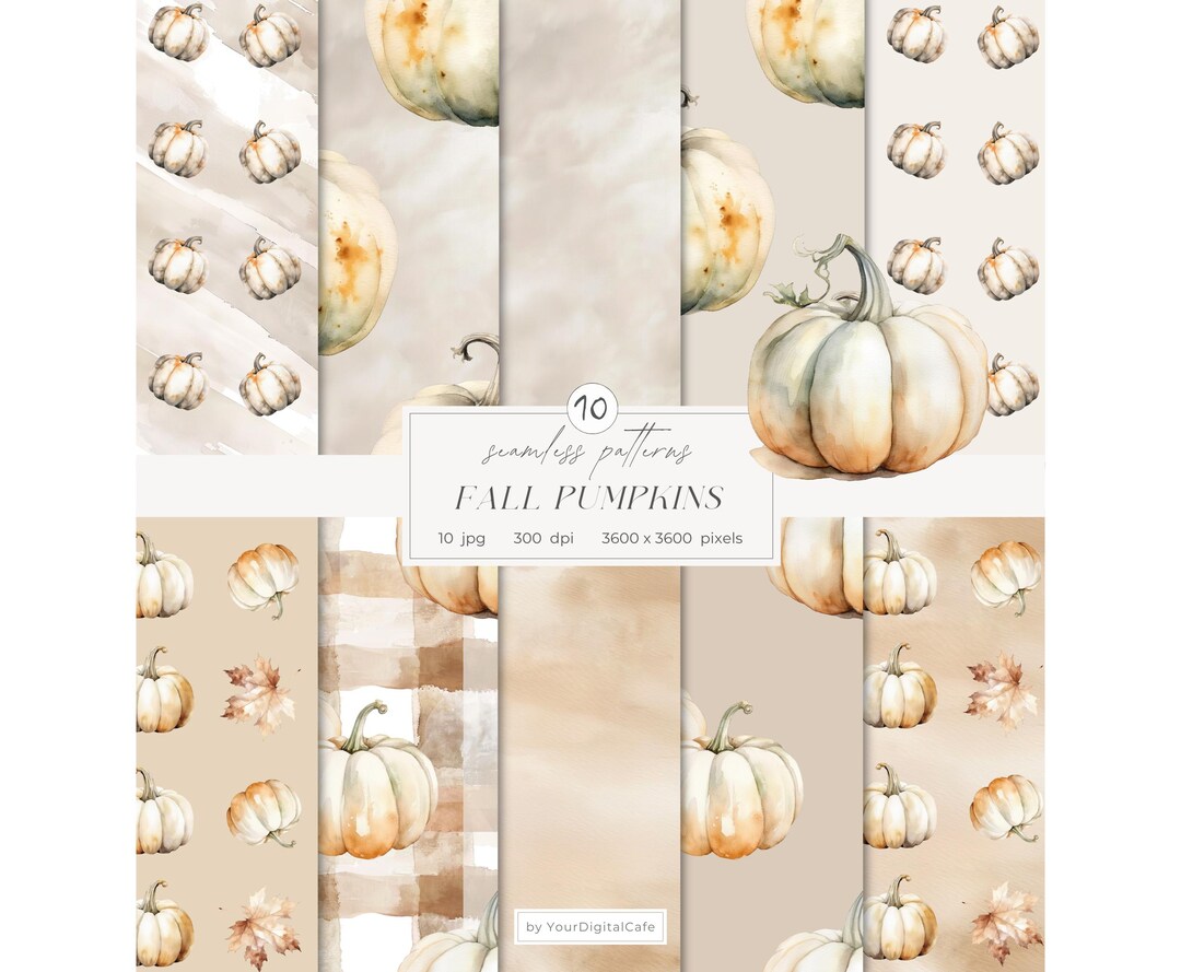 Watercolor Fall Pumpkins Seamless Digital Paper: Autumn Pumpkin ...