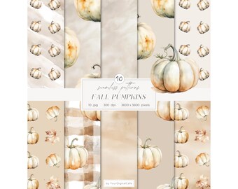Watercolor Fall Pumpkins Seamless Digital Paper: Autumn Pumpkin Patterns, Thanksgiving Repeat Pattern (Digital Download)