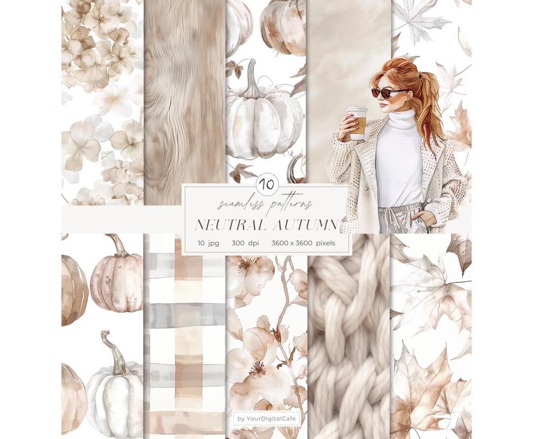 Watercolor Neutral Autumn Seamless Digital Paper: Cozy Fall Patterns ...