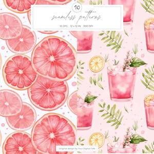 Pink Summer Elements Seamless Patterns: Watercolor Floral Background, Scrapbook Paper (Digital Download) image 7