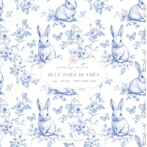 Motif sans couture toile bleu lapins, décors de chambre d'enfant, chinoiseries, papier numérique bleu lapin, téléchargement des cliparts pour papiers, tissus