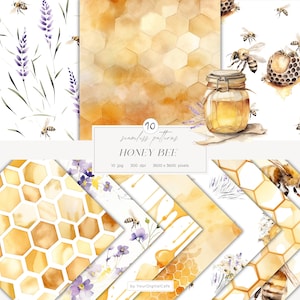 Papier sans couture abeille : motifs estivaux, fond floral, papier de scrapbooking (téléchargement numérique)