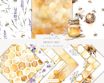 Honey Bee Seamless Paper: Summer Patterns, Floral Background, Scrapbook Paper (Digital Download)