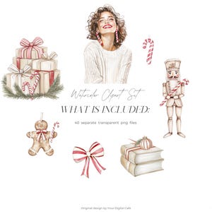 Gezellige kerst candy cane clipart: neutrale winter graphics, leuke kerst png, stickers illustraties (digitale download) afbeelding 6