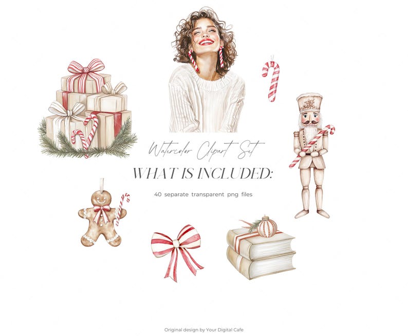 Gezellige kerst candy cane clipart: neutrale winter graphics, leuke kerst png, stickers illustraties (digitale download) afbeelding 6