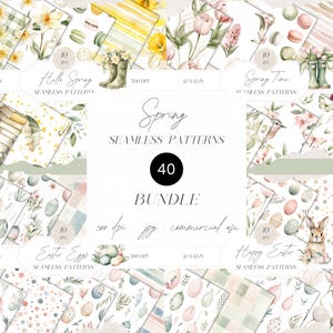 Spring Seamless Patterns Bundle, Watercolor Spring Flowers Digital Paper, Easter Eggs Pattern, Repeating Pattern, Scrapbook Paper, Download