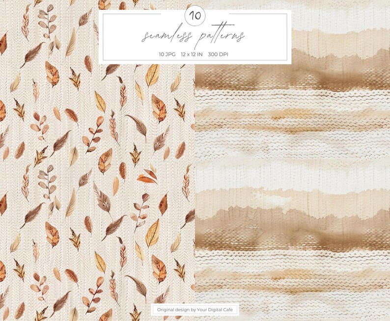Watercolor Cozy Autumn Seamless Patterns: Warm Knits Digital Paper ...