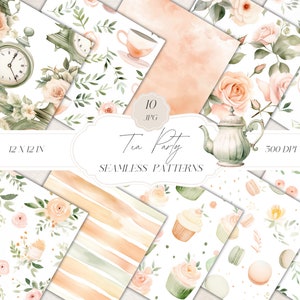 Motivi senza soluzione di continuità per il Tea Party ad acquerello, motivo floreale, motivo primaverile, motivo con fiori primaverili, carta digitale per scrapbooking, download immediato