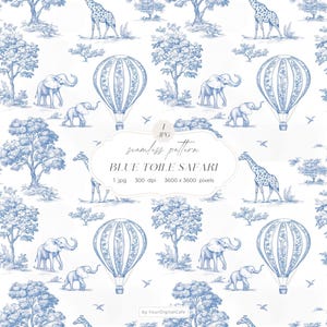 Motif sans couture toile de jouy bleu poussiéreux, motif pour enfants, papier numérique pour chambre d'enfant, téléchargement numérique des cliparts pour papiers, tissus